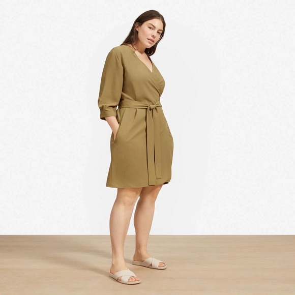 Everlane Green Japanese GoWeave Long Sleeve Mini Wrap Dress Size 6 - Picture 3 of 13